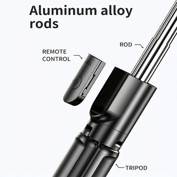 R1S Selfie Stick with Tripod | Bluetooth Foldable Selfie Rod with Remote Control for Phone Action Camera Iphone ﻿with flash light - With Light