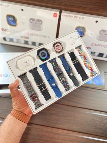 20 Ultra Max suit Smart Watch 10 in 1 box 2.3inch large screen with 7 strips smartwatch With Airpords2 (random color)